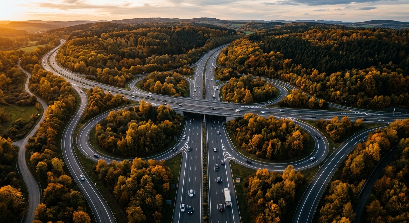 Milton Keynes roundabouts and roads aerial view